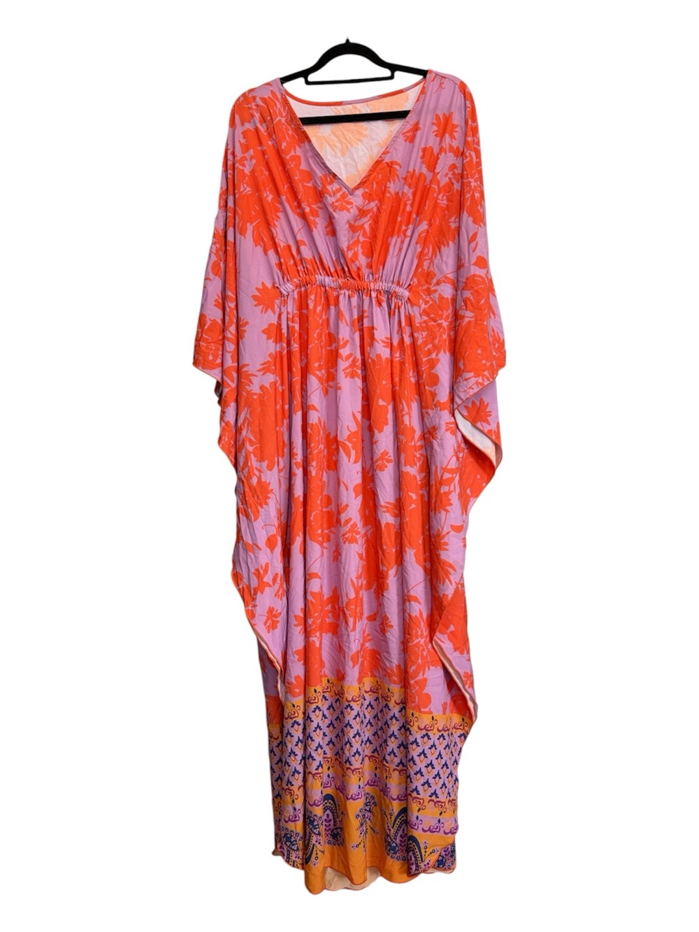 Vibrant Floral Caftan Dress in Coral & Lavender